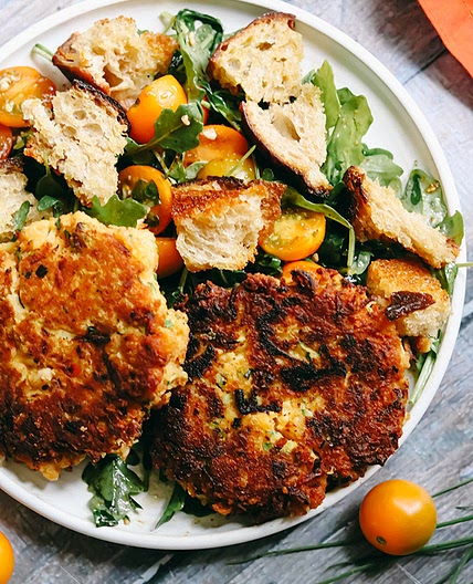 White Bean, Zucchini, and Harissa Fritters