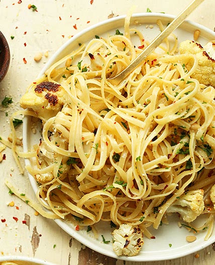 Garlic Chili Pasta with Roasted Cauliflower