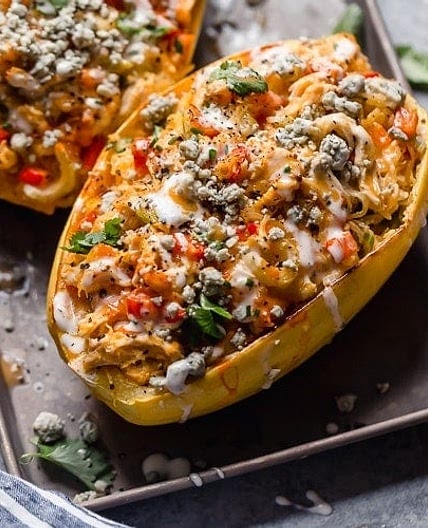 Buffalo Chicken Stuffed Spaghetti Squash