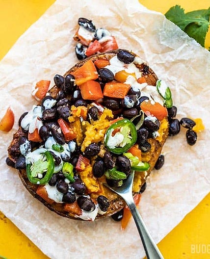 Loaded Sweet Potatoes with Lime Crema