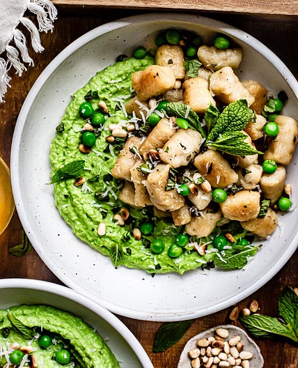 Crispy Cauliflower Gnocchi with Parmesan Pea Purée