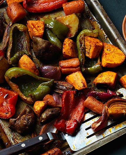 Smoky roast vegetables with sesame yoghurt