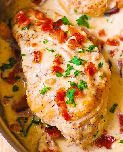 Asiago Chicken with Bacon Cream Sauce