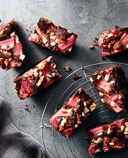 Rhubarb, Pecan and Chocolate Slices