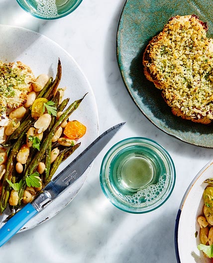 Herb-Crusted Cauliflower Steaks with Beans and Tomatoes