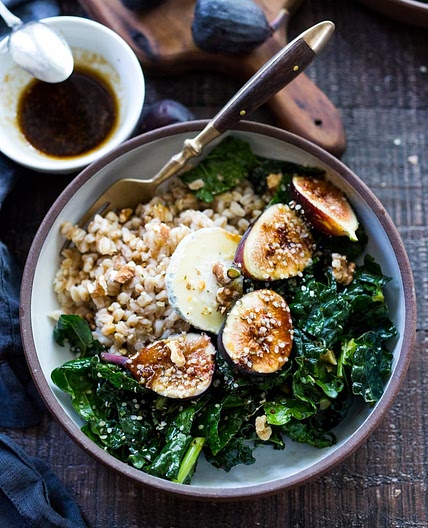 Farro Bowl with Figs, Kale and French Goat Cheese