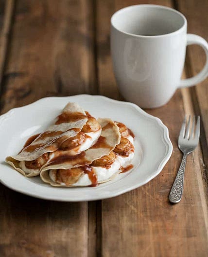 Barley Crepes with Yogurt and Cinnamon-Honey Bananas