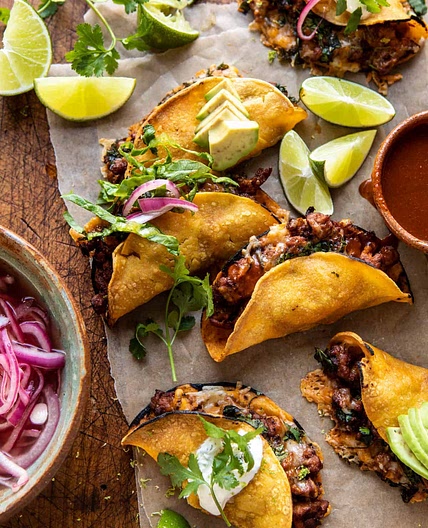 Weeknight Cheesy Baked Chipotle Chicken Tacos with Cilantro Lime Ranch