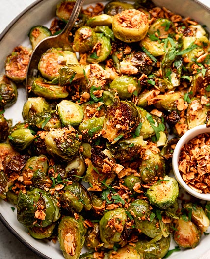 Roasted Brussels Sprouts with Smoky Almond Bits