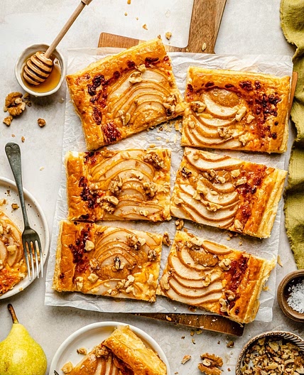 Pear, Walnut & Cheddar Puff Pastry Tart