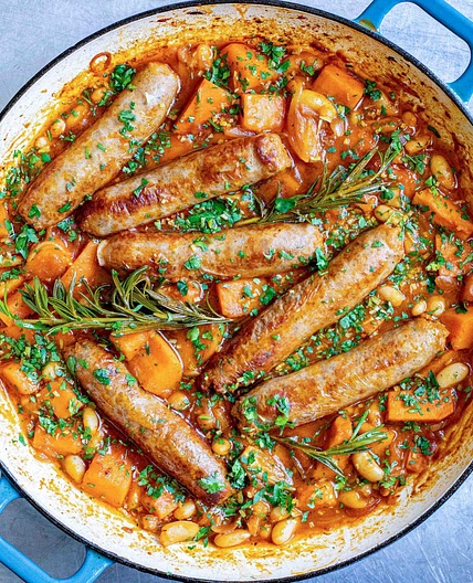 Saucy Sausage, Sweet Potato & Beans