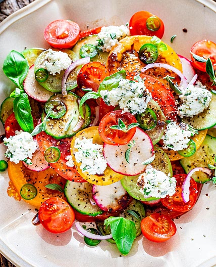 Summer Salad with Herbed Ricotta and Balsamic Vinaigrette