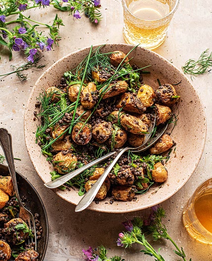 Roasted New Potato Salad with Lentils and Herb Dressing