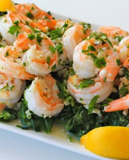 Spicy Garlic Shrimp Over Spinach
