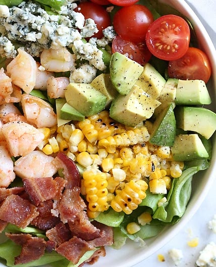 Chopped Salad with Shrimp, Blue Cheese and Bacon