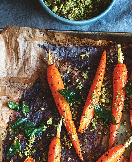 Roasted carrots with curry leaf dukkah