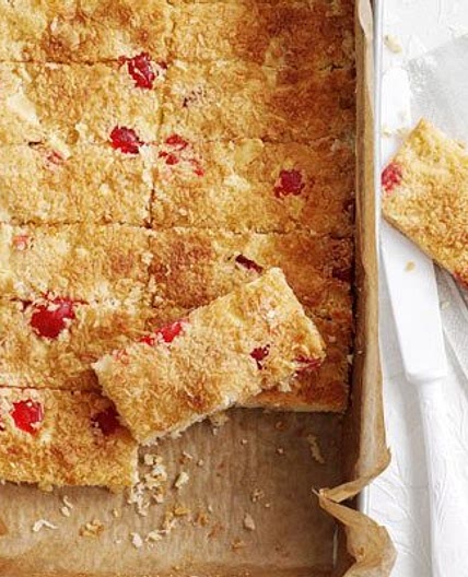 Cherry, choc & coconut tray bake