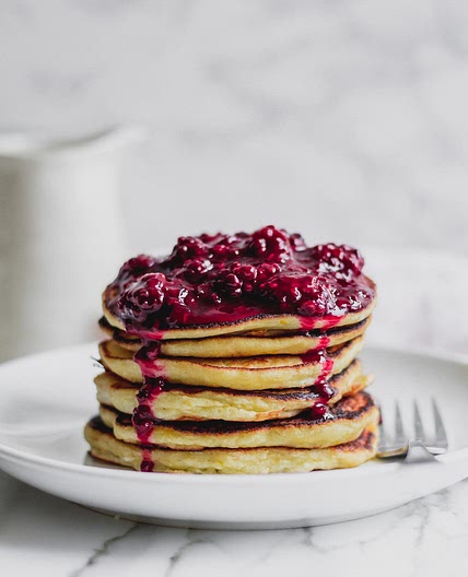 Lemon Ricotta Pancakes with Blackberry Sauce