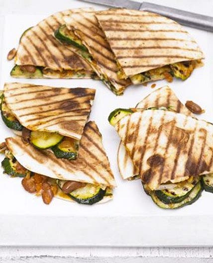 Grilled courgette, bean & cheese quesadilla