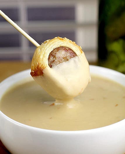 Beer Brats in Blankets and Smoked Gouda Fondue