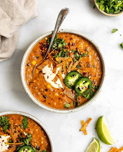 Vegan Lentil Tortilla Soup