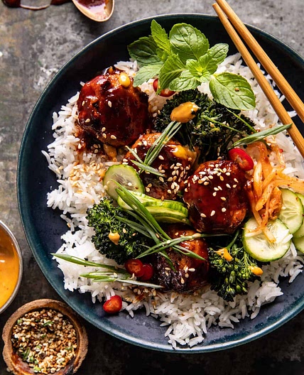 Sheet Pan Sticky Gochujang Chicken Meatballs