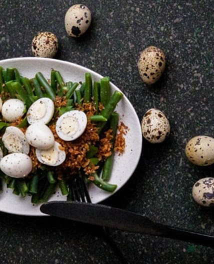Green Bean, Truffle Butter Breadcrumbs and Quail Egg Salad
