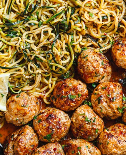 Garlic Butter Turkey Meatballs with Lemon Zucchini Noodles