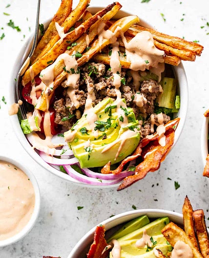 Paleo Burger Bowls with Fries {Whole30}