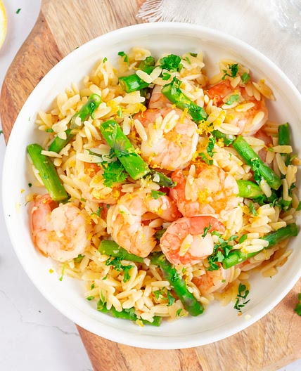 Citroen Orzo met Garnalen en Groene asperges