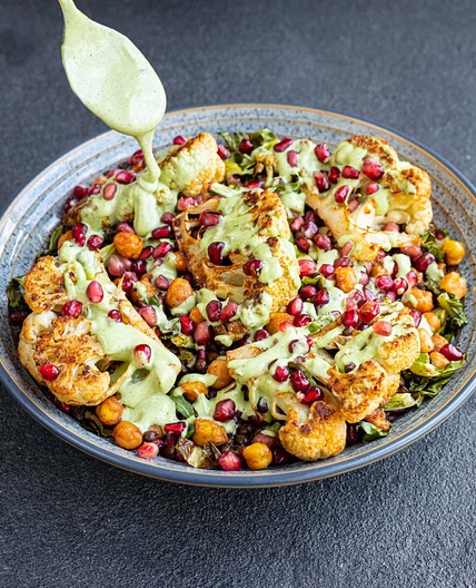 Roasted Cauliflower and Green Tahini Salad