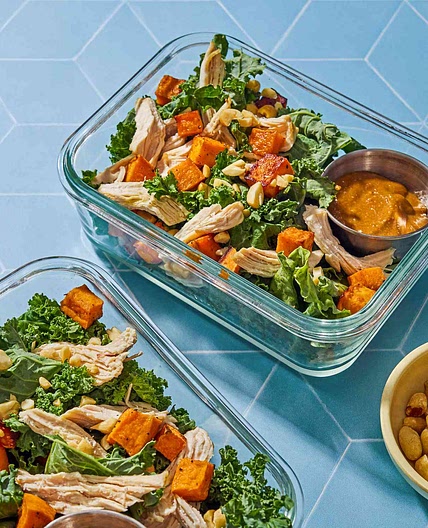 Sweet Potato, Kale & Chicken Salad with Peanut Dressing