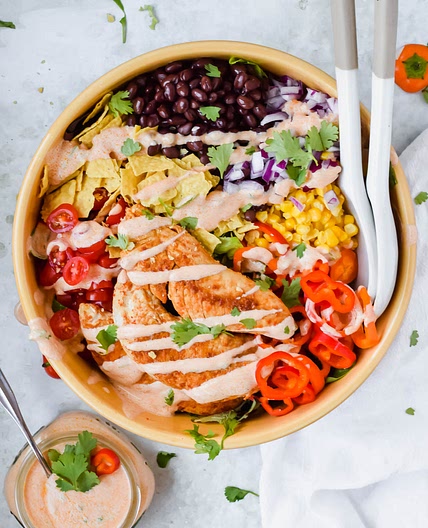 Healthy Southwest Chicken Salad with Chipotle Yogurt Sauce