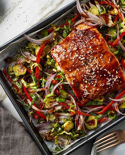 Sheet Pan Salmon with Brussels Sprouts