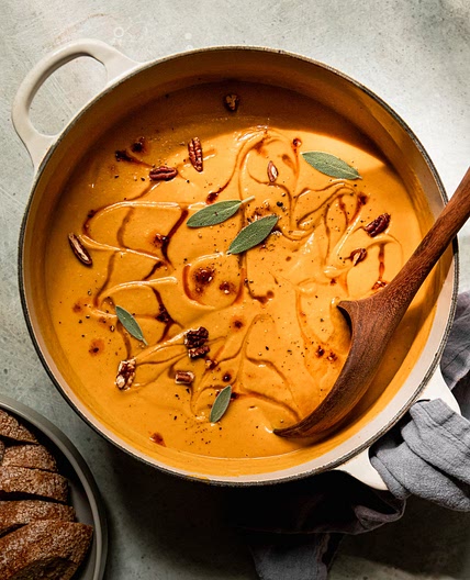 Roasted Vegan Butternut Squash Soup with Apples & Pecans