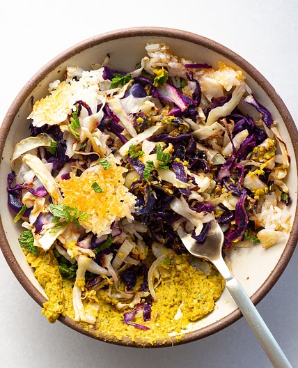 Crispy Lime Cabbage & Turmeric White Bean Mash