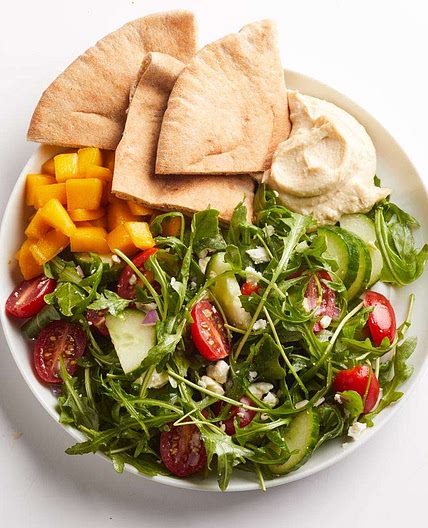 Cucumber, Tomato & Arugula Salad with Hummus