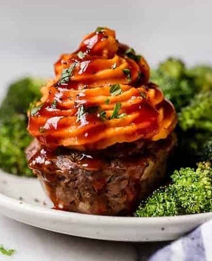 BBQ Meatloaf Muffins with Sweet Potato Topping