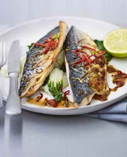 Grilled mackerel with sweet soy glaze