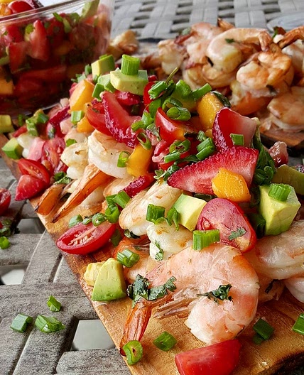 Cilantro Lime Grilled Shrimp with Strawberry-Mango Salsa