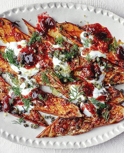 Harissa-Roasted Eggplant With Fried Capers