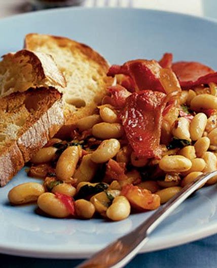 Smoky beans with basil & bacon