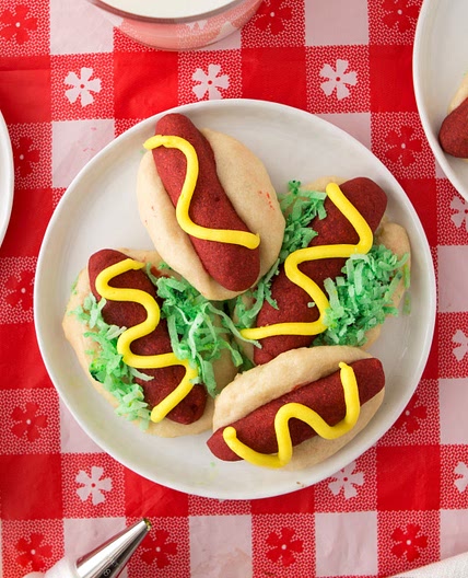 Hot Dog Cookies with Relish and Mustard