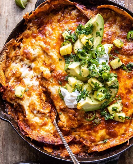 Easy Skillet Chicken Tinga Enchiladas
