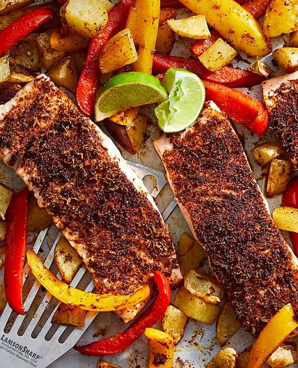 Sheet-Pan Chili-Lime Salmon with Potatoes & Peppers