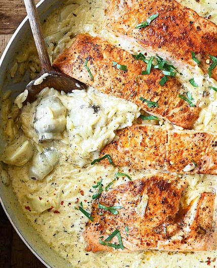 Salmon with Artichoke Orzo