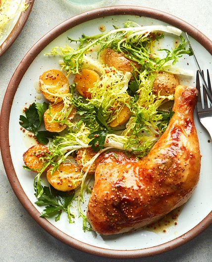 Honey Mustard Sheet Pan Chicken Dinner With Potatoes and Salad | Epicurious