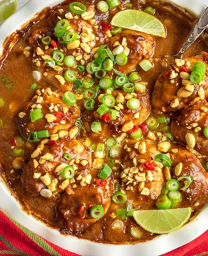 Easy Spicy Thai Peanut Butter Chicken Thighs