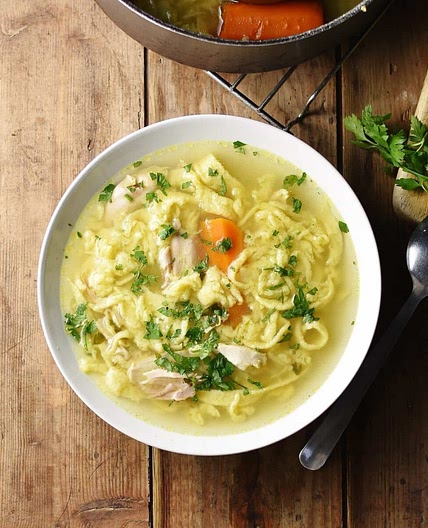Polish Egg Drop Noodles Chicken Soup (Lane Kluski)