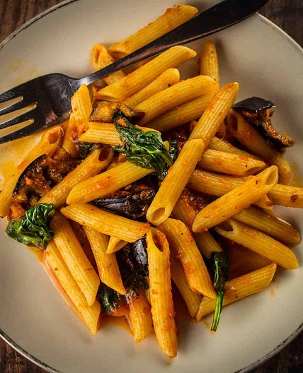 Pasta with Eggplant and Spinach